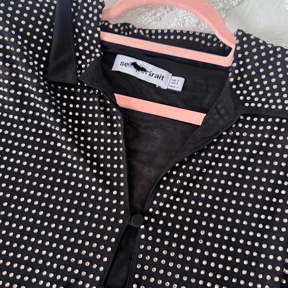 Self-Portrait Rhinestone-Embellished Black Mesh Shirt - Picture 6 of 8